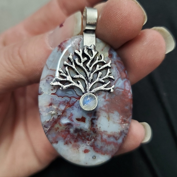 New Seam Agate and Rainbow Moonstone 925 Silver Pendant. - Picture 8 of 14